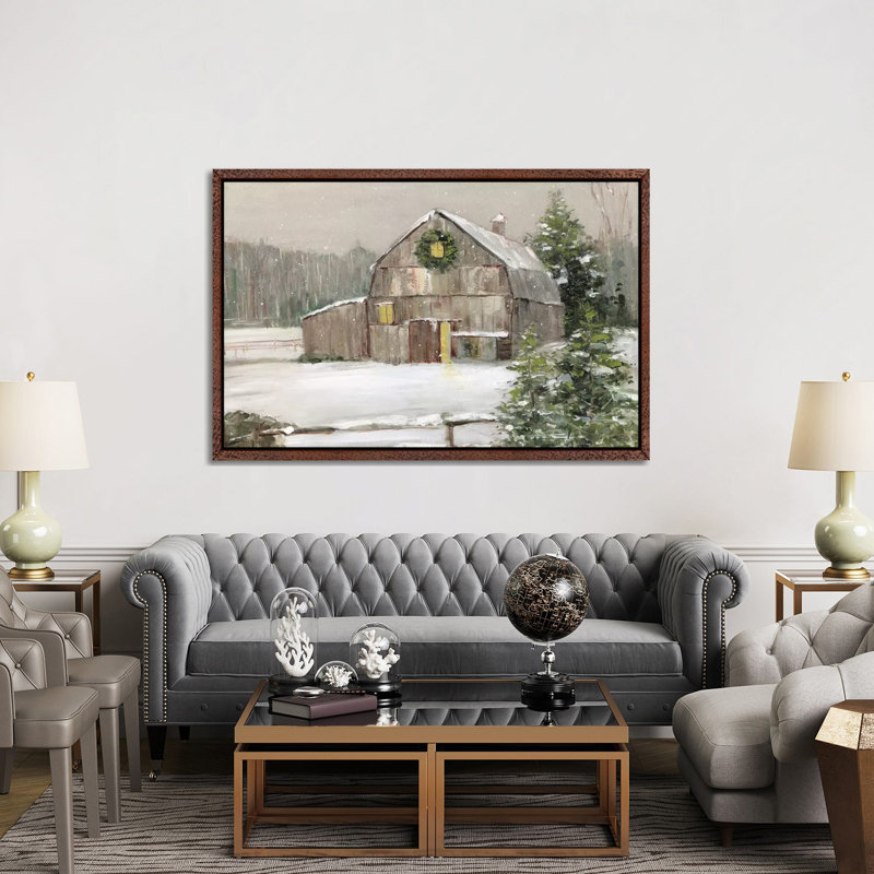 Winter Barn by Sally Swatland - Print on Canvas, 152.5 cm H x 101.5 cm W, Classic Brown Wood Framed