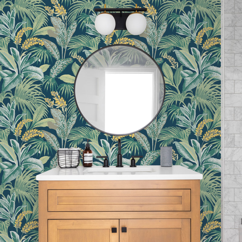Jeneva 16.5' L x 20.5" W Peel and Stick Wallpaper Roll, Pink/Green