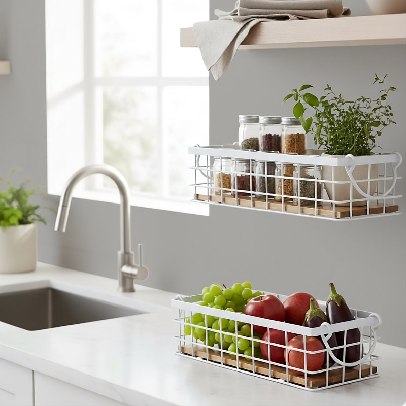 2-Piece White Metal Storage Baskets Bin
