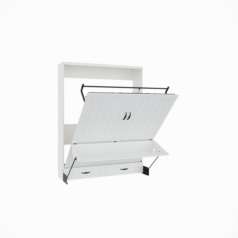 Grand lit en bois massif Junxi, Blanc