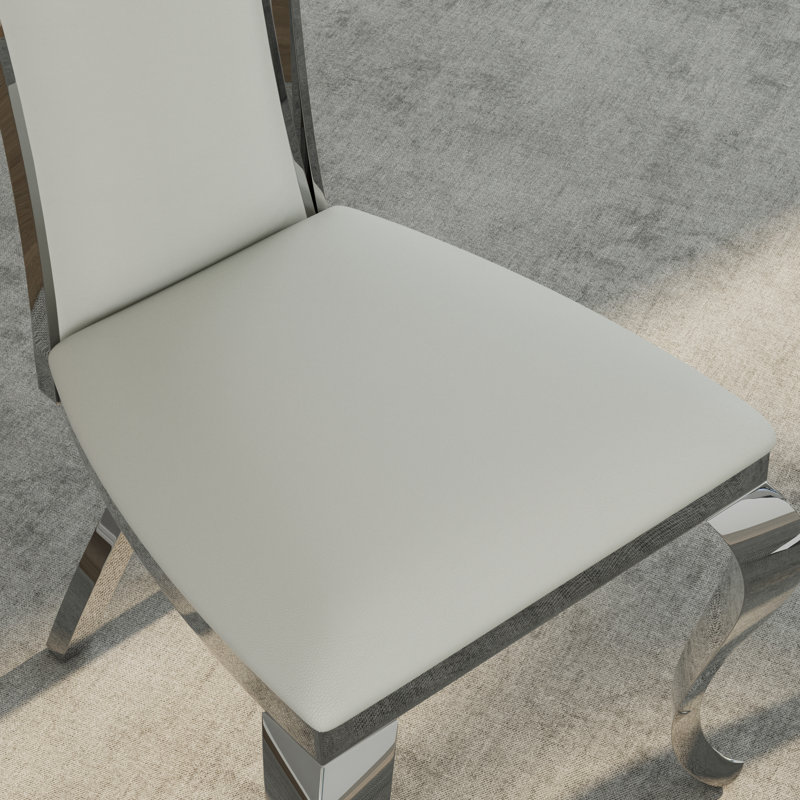 Ensemble de table de salle à manger de luxe blanc et argent avec 4 chaises en cuir blanches