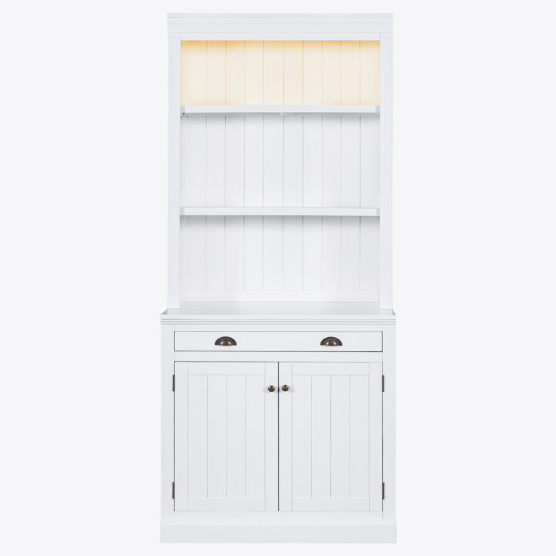 83.4"Tall Bookshelf Suite, Modern Bookcase Suite with LED Lighting,Doors and Drawers,2-Piece Set Storage Bookcase with Open Shelves