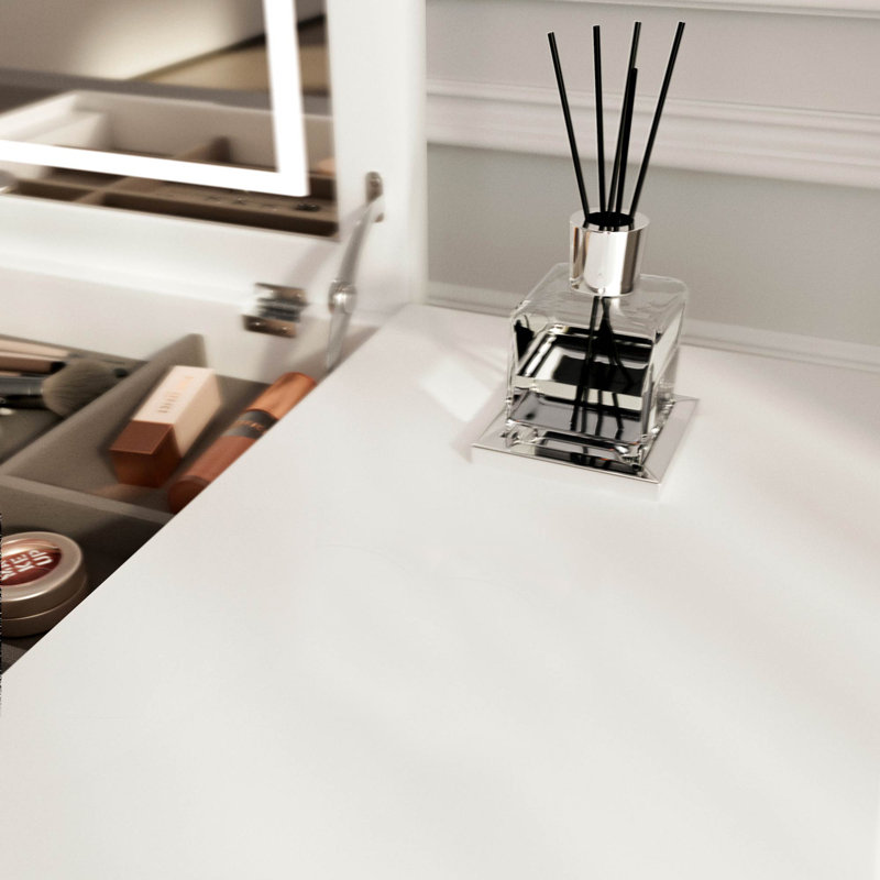 Chandabai Flip Top LED Mirror Dressing Table, White/Black