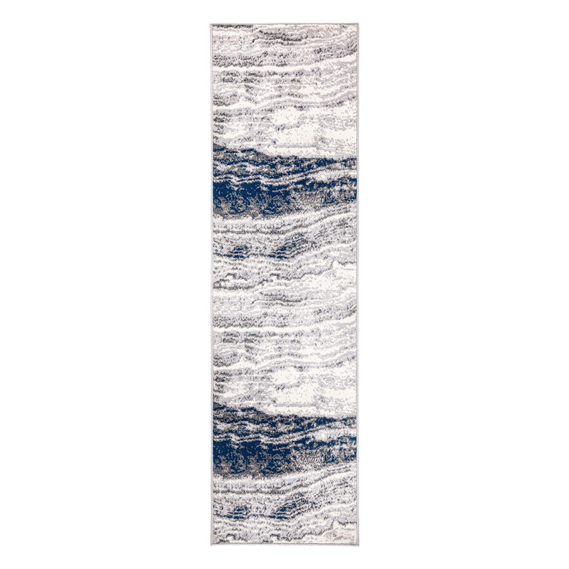 Tapis de couloir gris en polypropylène tissé à la machine 2 pi x 7 pi Floral