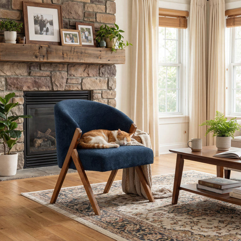 Modern Velvet Fabric Accent Chairs With Solid Wood Frame, Upholstered Chairs For Living Room Or Reading Corner Navy Blue
