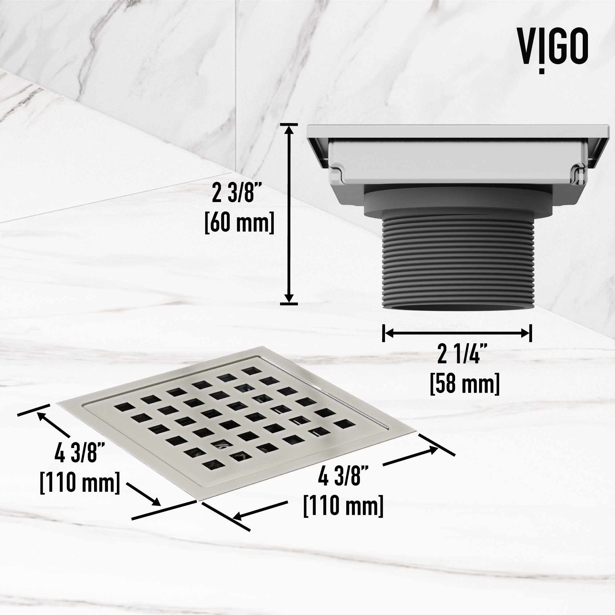 VIGO Elan Square Shower Drain, Brushed Nickel