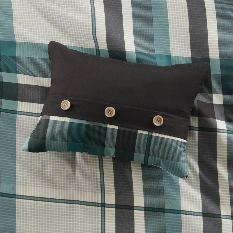 Twin Black and Teal Plaid Microfiber Bed in a Bag Set