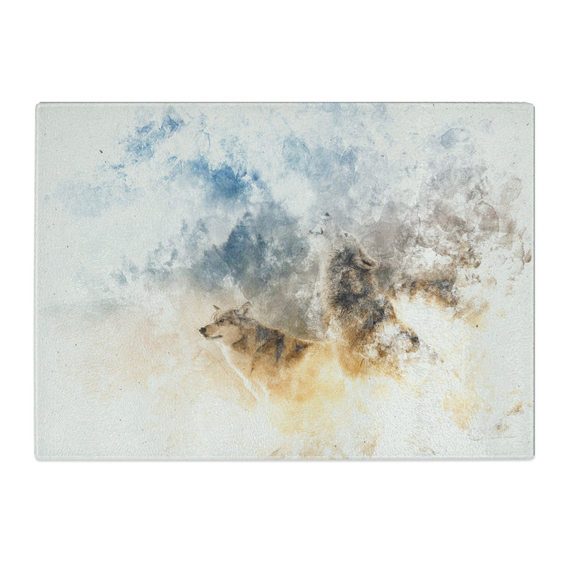 Tempered Glass Wolves Howling in the Forest Watercolour Chopping Board, 28.5 cm x 39 cm