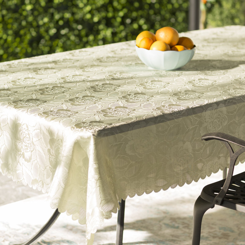 Bedford Damask Design Fringe Tablecloth, Gold, 108.0" W x 60" L