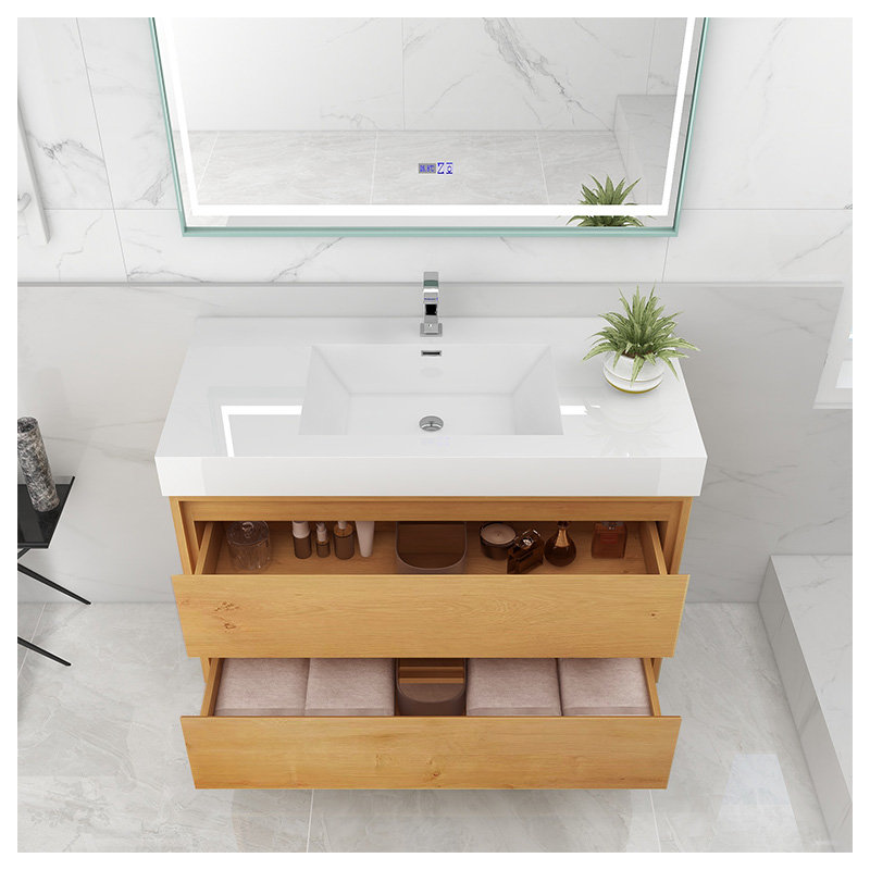 Azden 42" Wall-Mounted Single Bathroom Vanity Set, Light Oak