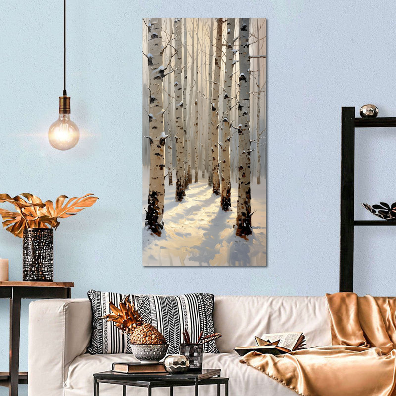  Bouleau, art mural grand paysage vertical, forêt hivernale naturelle, peinture sur toile pour décoration de salon, tremble moderne, reproduction d'art de bouleau pour le couloir 24 x 48 po