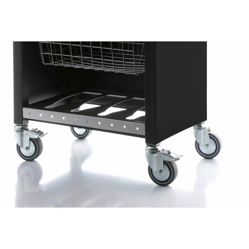 Chelsea 48cm W Steel Kitchen Trolley with Stainless Steel Top and Locking Wheels, Black