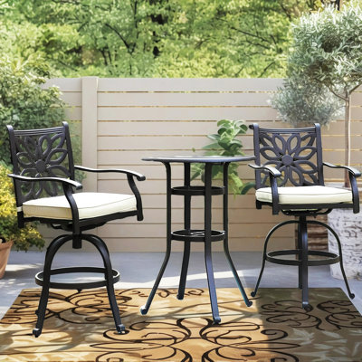 Alexamarie Cast Aluminum 3 Piece Bistro Set with Cushions