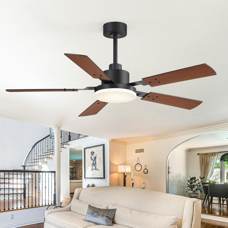 Ventilateur de plafond moderne 48 po / 52 po / 72 po avec lumière, DEL 3CCT, télécommande, moteur à courant continu réversible à 6 vitesses, pales double face noir / noyer, minuterie, intérieur et extérieur couvert