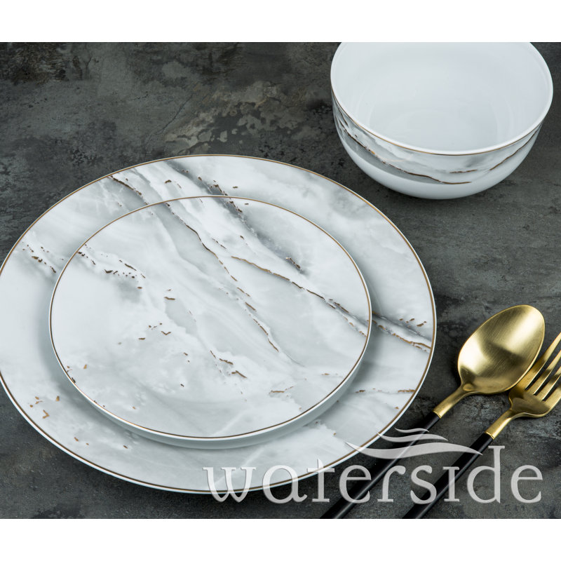 12pc Marble & Gold Dinner Set