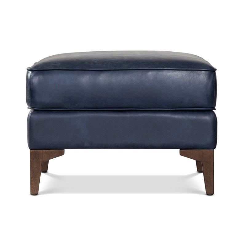 Repose-pieds rectangulaire en cuir véritable Essex, Bleu minuit
