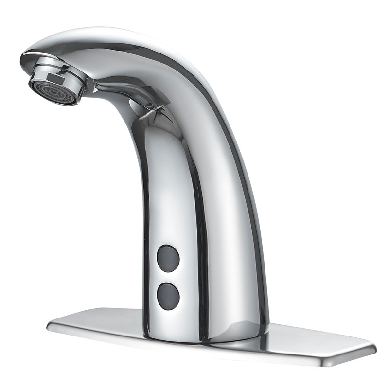 Robinet de lavabo de salle de bain automatique à arche basse sans contact avec plaque de pont et drain escamotable automatique en chrome poli