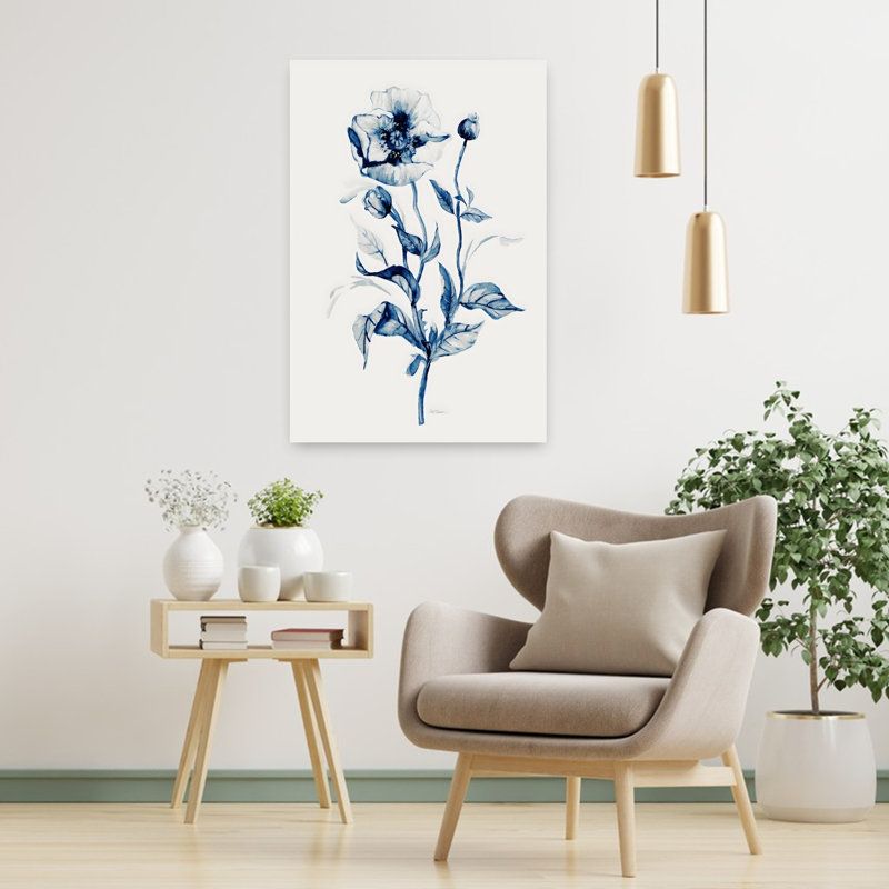 Indigo Wild Roses II, classique, moderne, coquelicot moderne, plante végétale, art mural, H 36 po x l 24 po