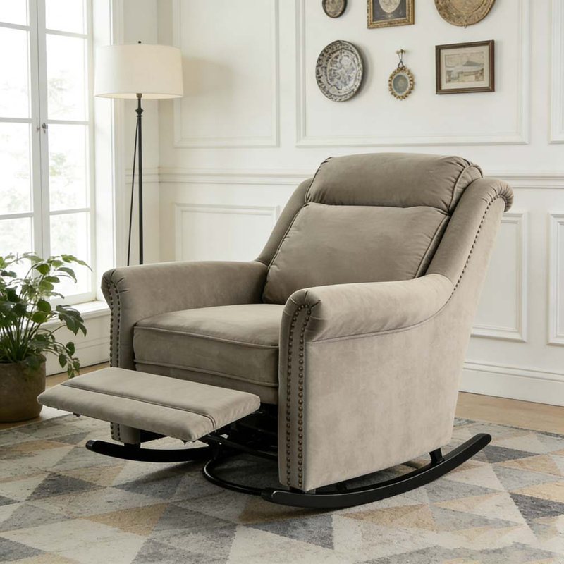 360° Swivel Recliner Manual Rocking Recliner Chair, Light Brown