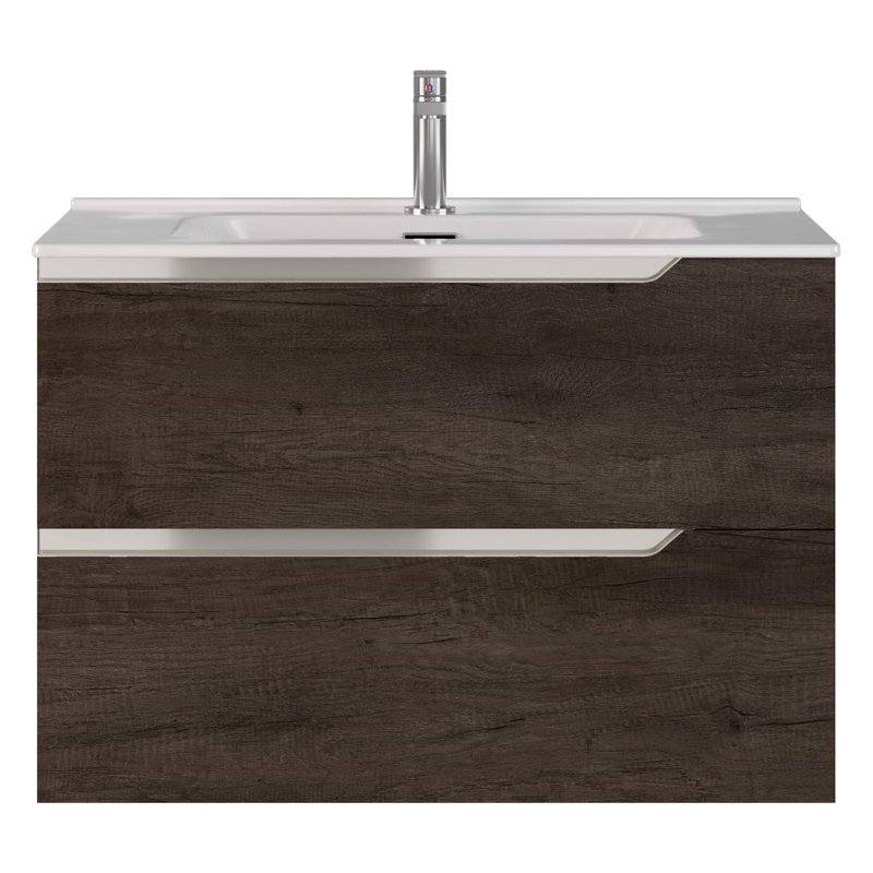Duo 24" Single Vanity With Integrated Ceramic Top, Weathered Oak, White, 24"