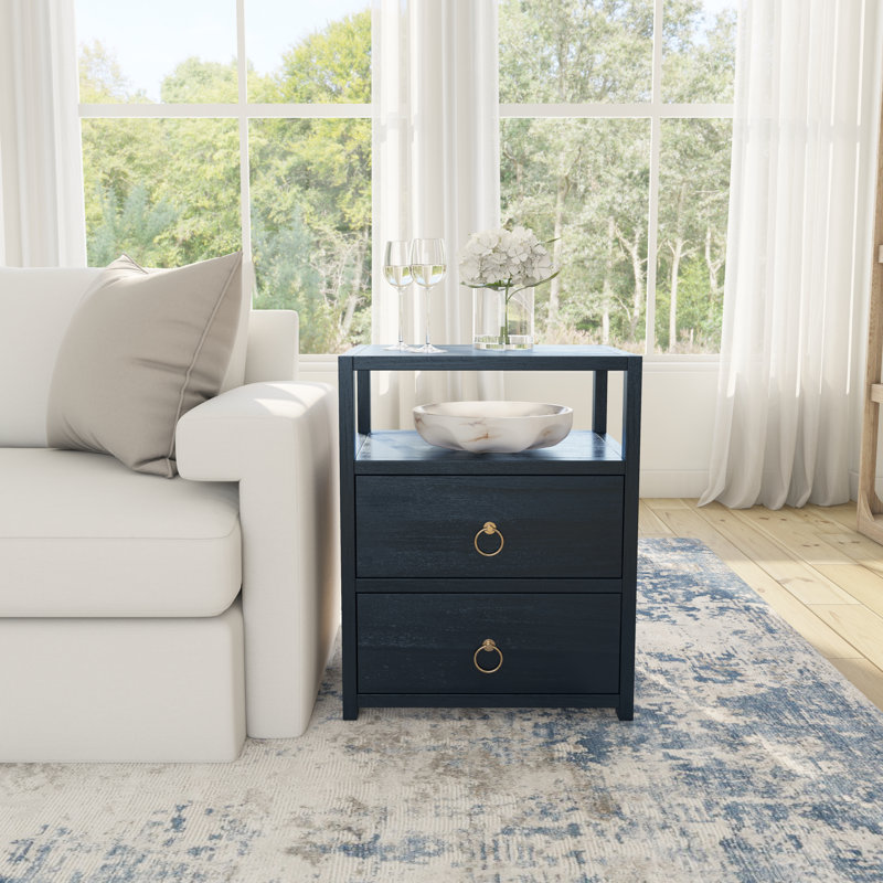  Lark 21 po W Table de chevet 2 tiroirs avec tablette de rangement ouverte, bleu marine, Bleu
