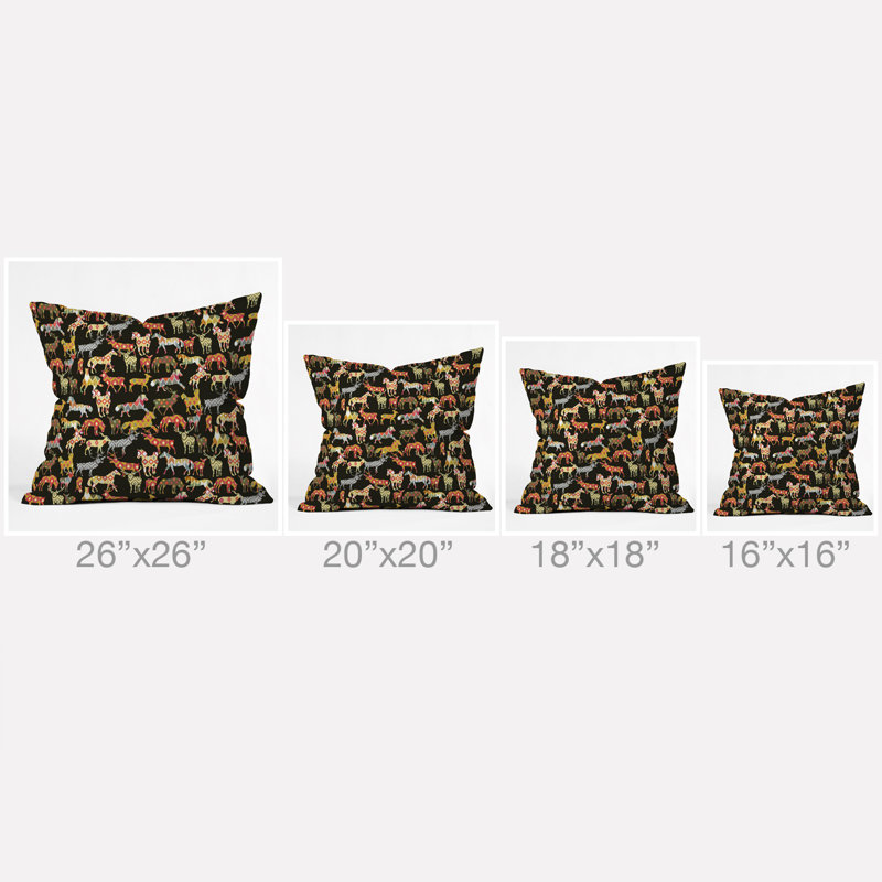 Coussin décoratif Sharon Turner, Cheval noir / jaune / blanc / rouge / bleu / rose, Carré 18 po