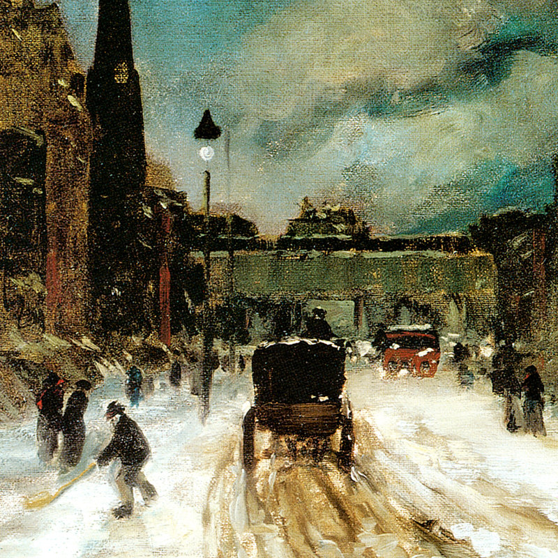 " Street Scene With Snow, 1902 " by Robert Alott, 23.75" H x 27.25" W x 1.875" D