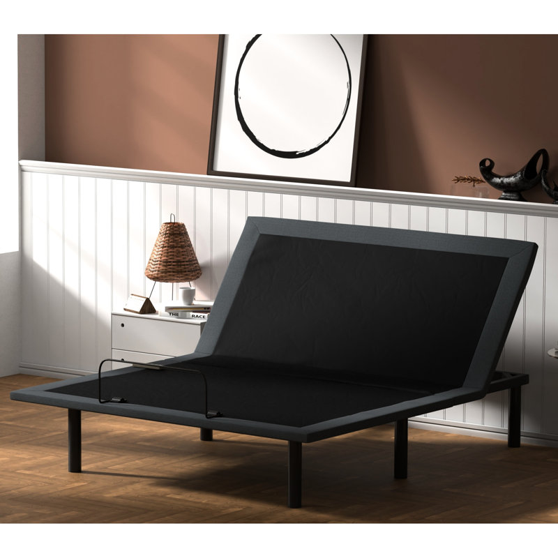 Twin Xl Adjustable Bed Base With Head Foot Positioning - 6000n Motors Non-woven Fabric Black + Grey Easy Assembly And Position Control 0.5 Cm Wadding Wireless Remote