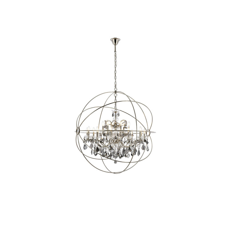 Lustre globe à bougie 18 lumières Svante, Abat-jour argenté (gris), Nickel poli