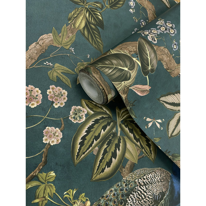 Papier peint non tissé Cassia Peacock, Bleu