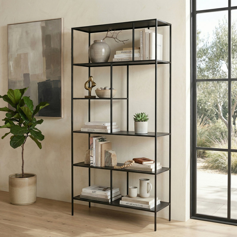 Winthrop 182.9cm H x 91.4cm W Steel Standard Bookcase, Black