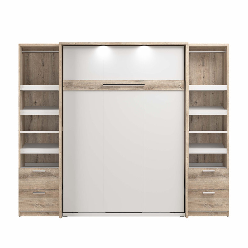 Osterman Murphy Bed and 2 Narrow Closet Organizers with Drawers, Queen, Rustic Brown/White