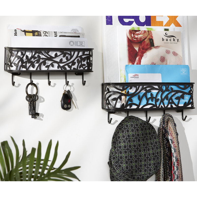 Courrier mural avec crochets clés Gace, H 3 po x l 11 po x P 2,25 po, gris