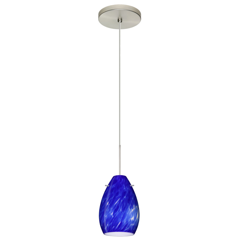 Luminaire suspendu en forme de cloche à 1 lumière Drasner, Bleu nuage, Nickel satiné, Halogène