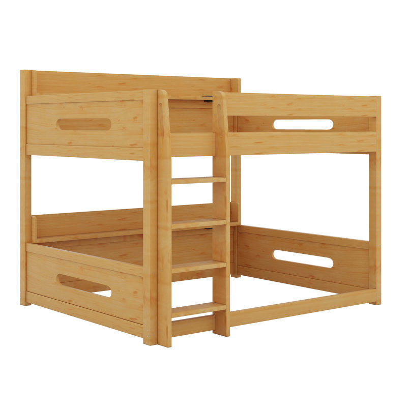 Lit superposé grand sur grand avec tablettes de rangement et ports USB, Bois