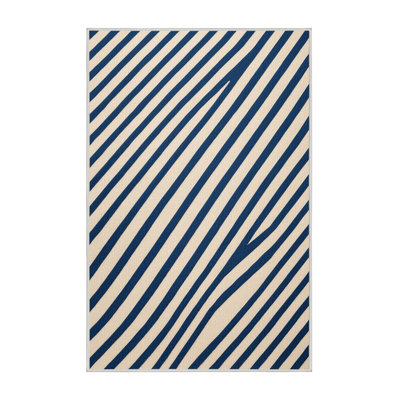 Washable Sky Blue Cream Striped Area Rug