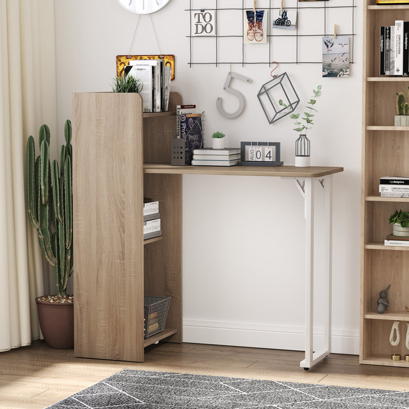 2 In 1 Storage Cabinet & Dining Table 4-Tier Shelf w/ Drop Leaf Tabletop Home