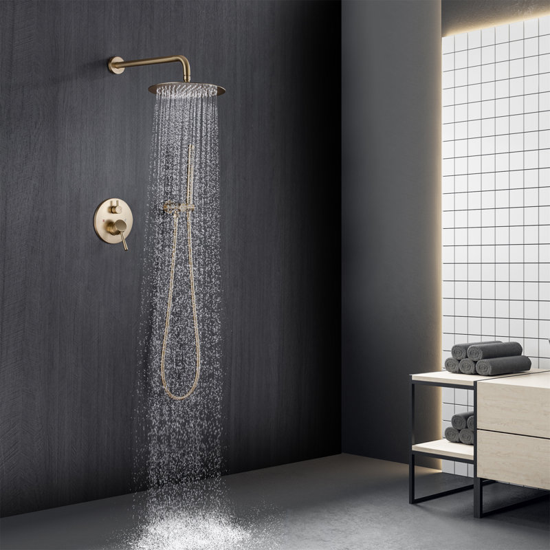 Système de douche complet avec valve brute, Doré brossé