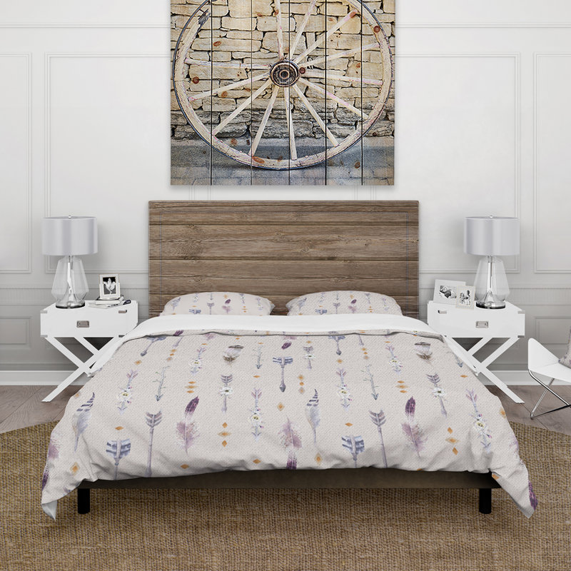 Ensemble de housse de couette Bohème mauve avec fleurs blanches Boho - microfibre de polyester