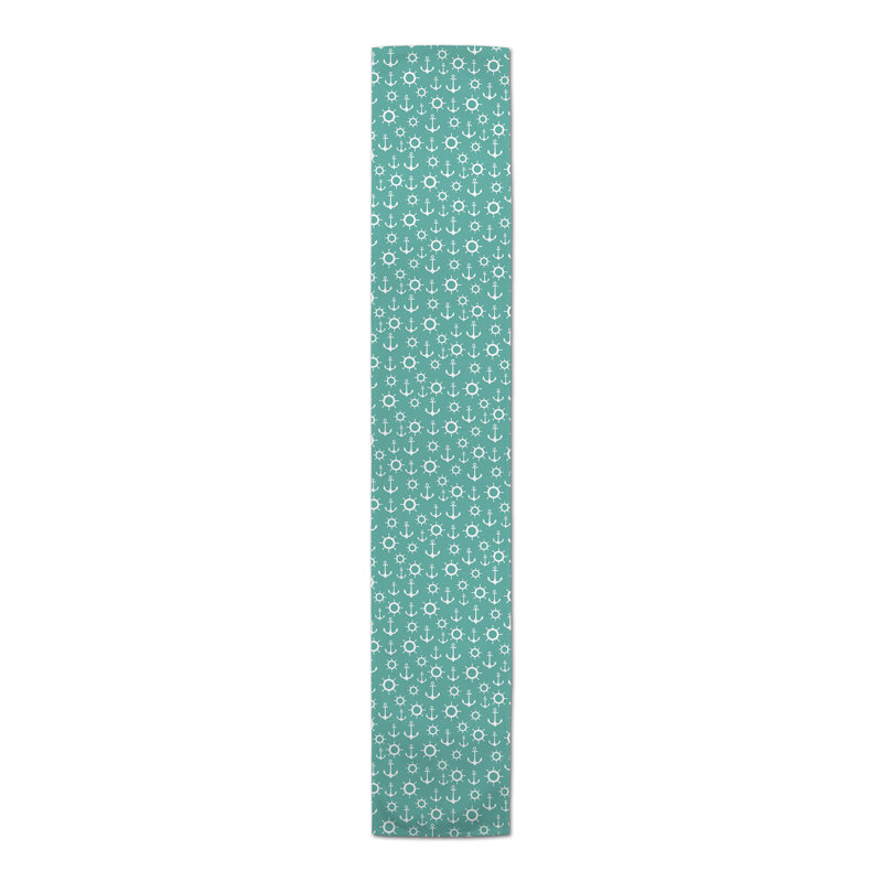 Athos Rectangle Polyester Table Runner, 72" x 16", Teal/White