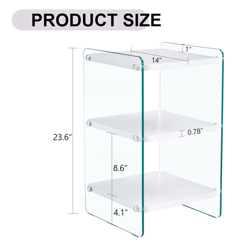 Three Levels Of Bedside Tables. The Board Surface Is MDF, With Grain Stickers, And Both Sides Are Transparent Tempered Glass. The Design Is Simple And Generous, With Storage Function