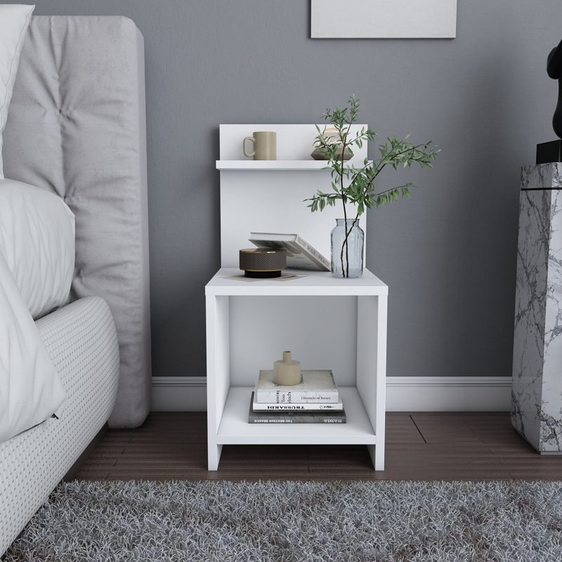 Modern White Nightstand, 14.0 x 14.7 x 28.3 Inches | 100% Melamine Coated Particle Board, Thickness: 0.7 Inches | Sleek Design, Perfect for Bedroom or Living Room, Stylish Storage Solution