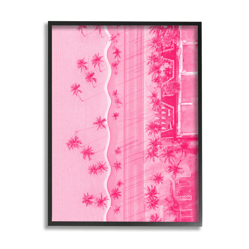 Paysage aérien tropical rose, impression sur bois, Giclée encadrée noir minuit, H 14 po x l 11 po x P 1,5 po