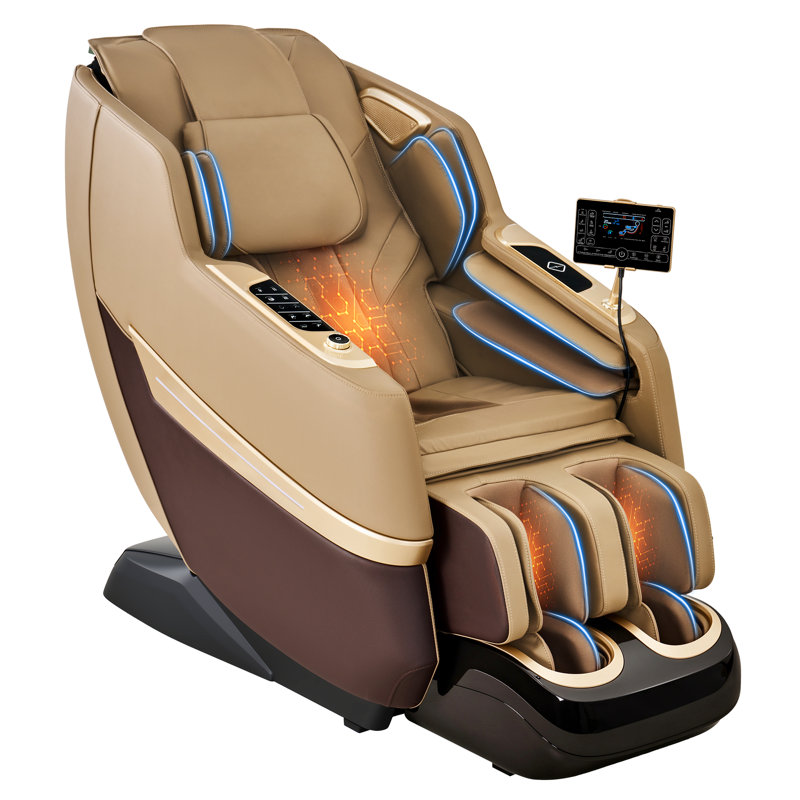 Fauteuil de massage 3D pour tout le corps avec rail SL de 140 cm, position zéro gravité et fonction chauffante, couleur camel marron