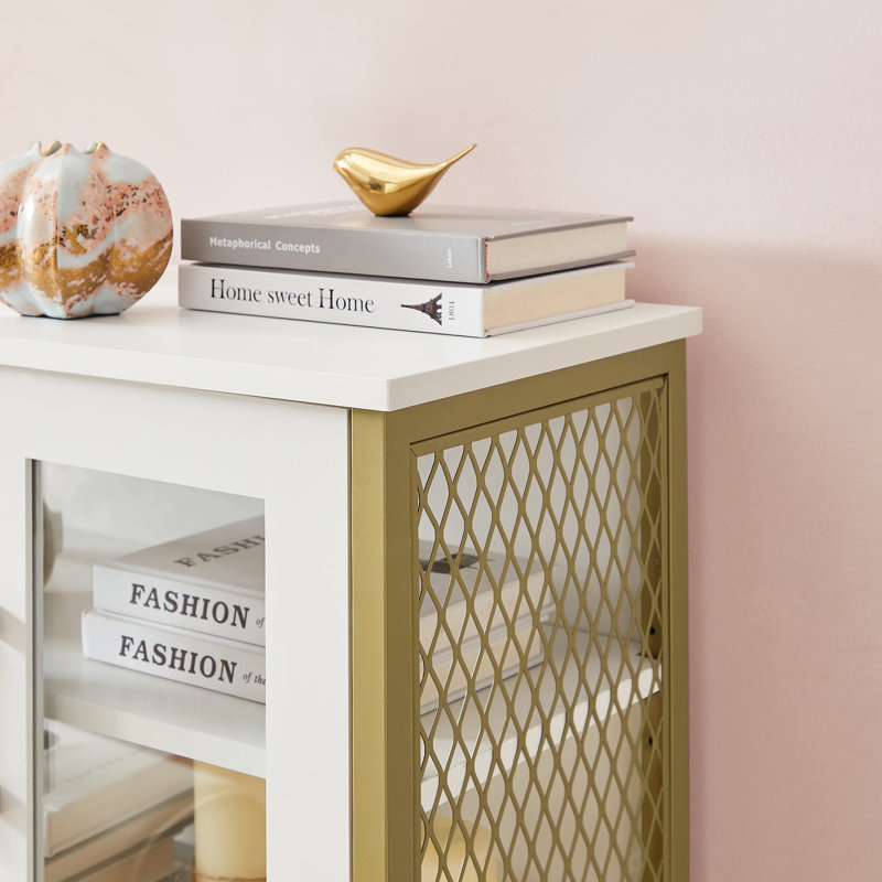 Warburton 4 -Door 2 -Shelf, White/Gold