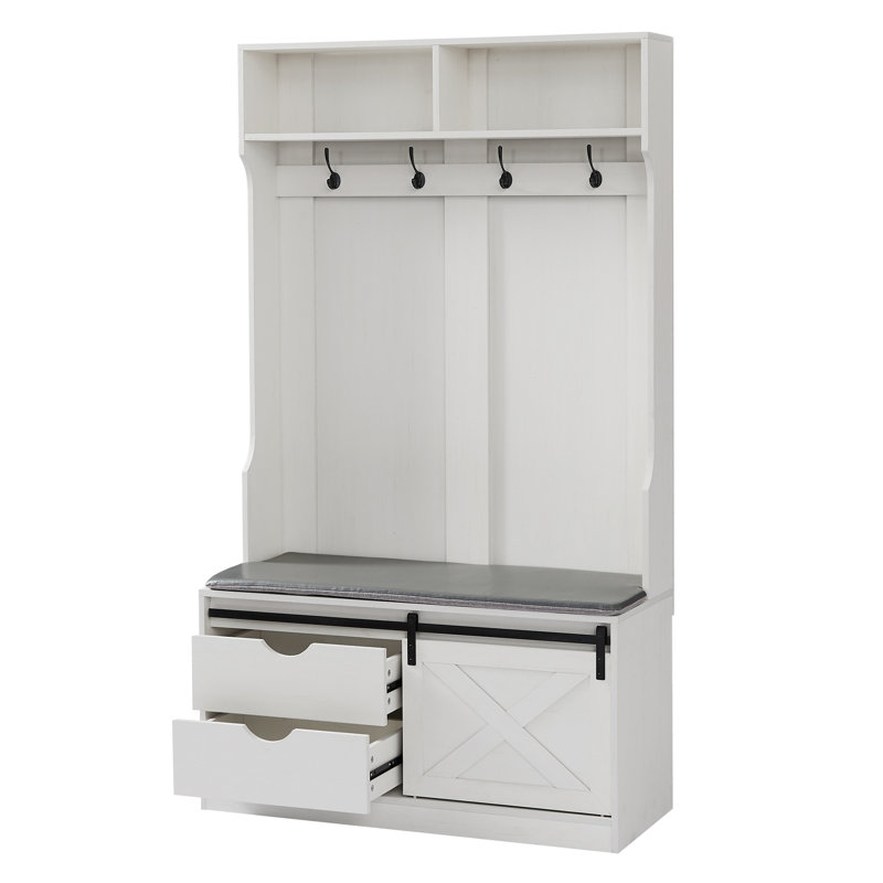 Arbre d'entrée Ekamvir de 40,7 po de largeur avec banc et rangement pour chaussures, Blanc