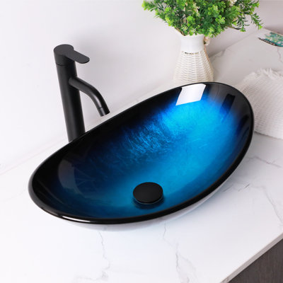 Lavabo de salle de bain en verre trempé avec drain escamotable en verre trempé L 21 po x l 13 po Mocoloo