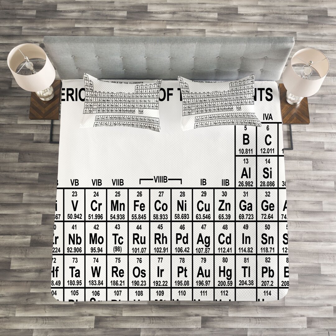 Gestepptes Bettdecken-Set, monochrome Wissenschaft, Periodensystem, Schwarz und weiß