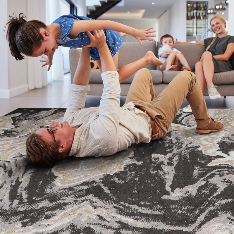Loom & 5x7 Grey Area Rug, Non-shedding Stain , Fits Living Room Bedroom Dining Home Office, And Maintenance-