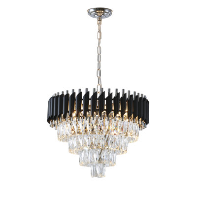 Lustre moderne en cristal noir et chrome 8 lumières